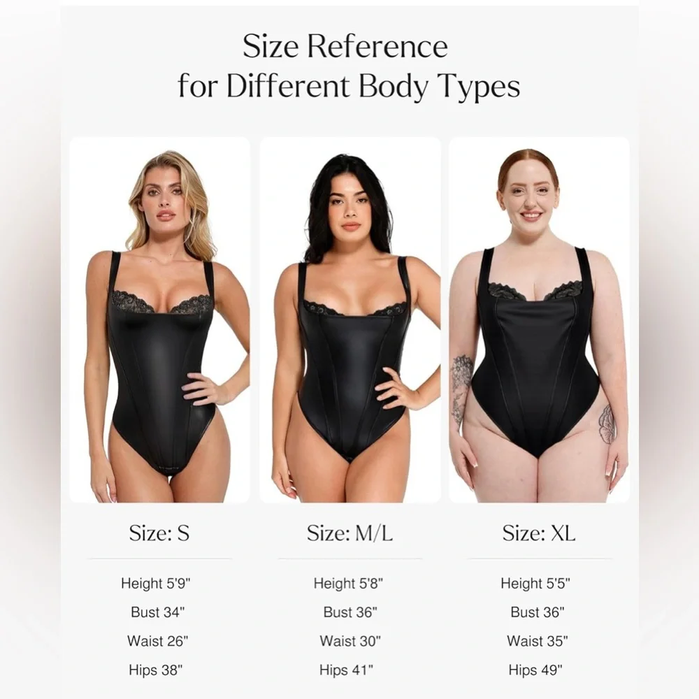 Popilush Leather Corset Lace Shapewear Bodysuits Tummy Control Faux Leather - Picture 6 of 9